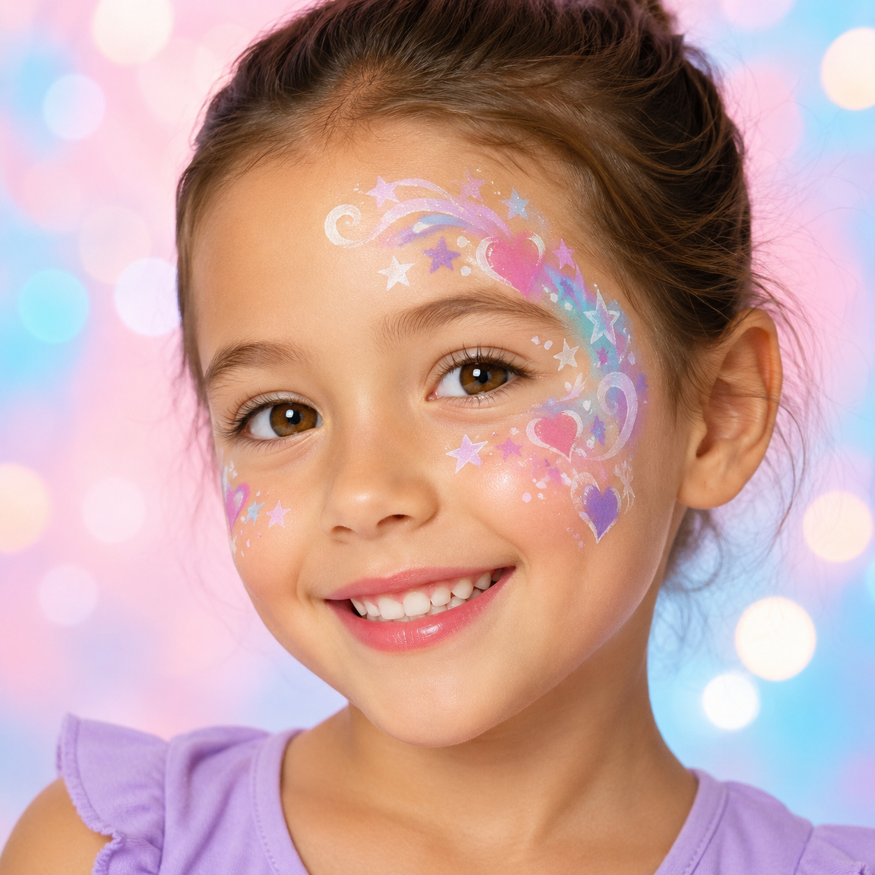 Hearts and stars face painting design inspiration